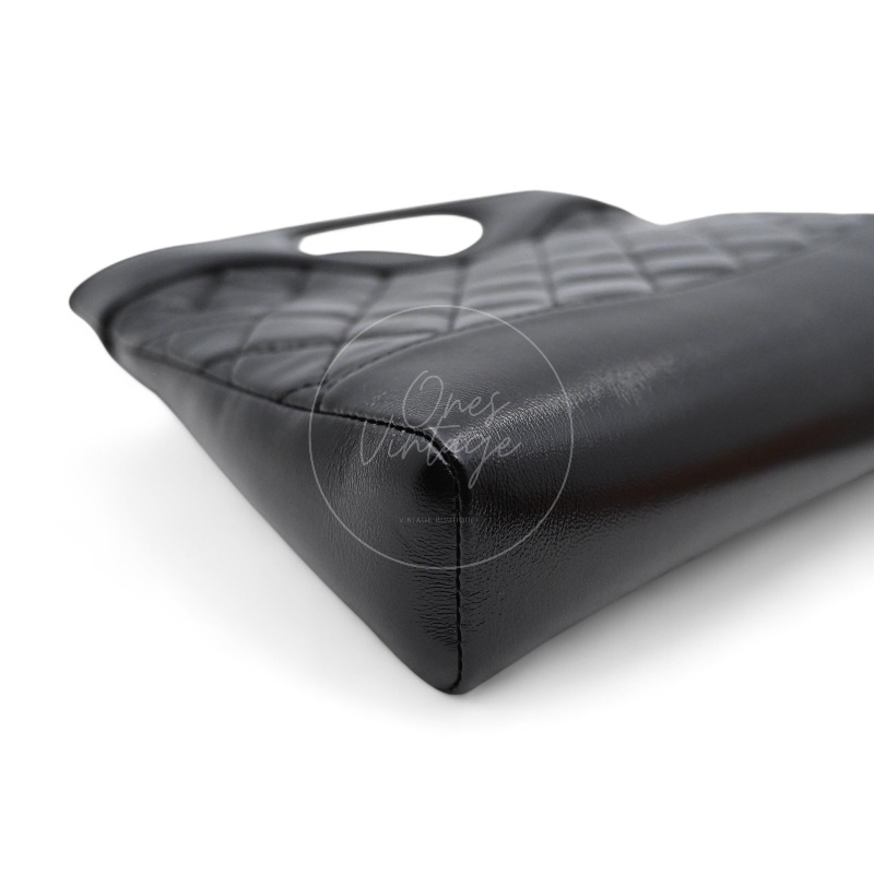 中古 CHANEL 香奈兒 31Bag 金扣鏈帶肩背袋 Mini 22cm 牛皮皮革 黑色 晶片開 金扣 菱格紋-25