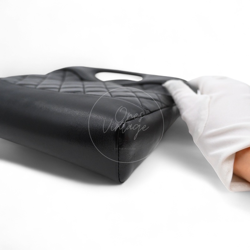 中古 CHANEL 香奈兒 31Bag 金扣鏈帶肩背袋 Mini 22cm 牛皮皮革 黑色 晶片開 金扣 菱格紋-26