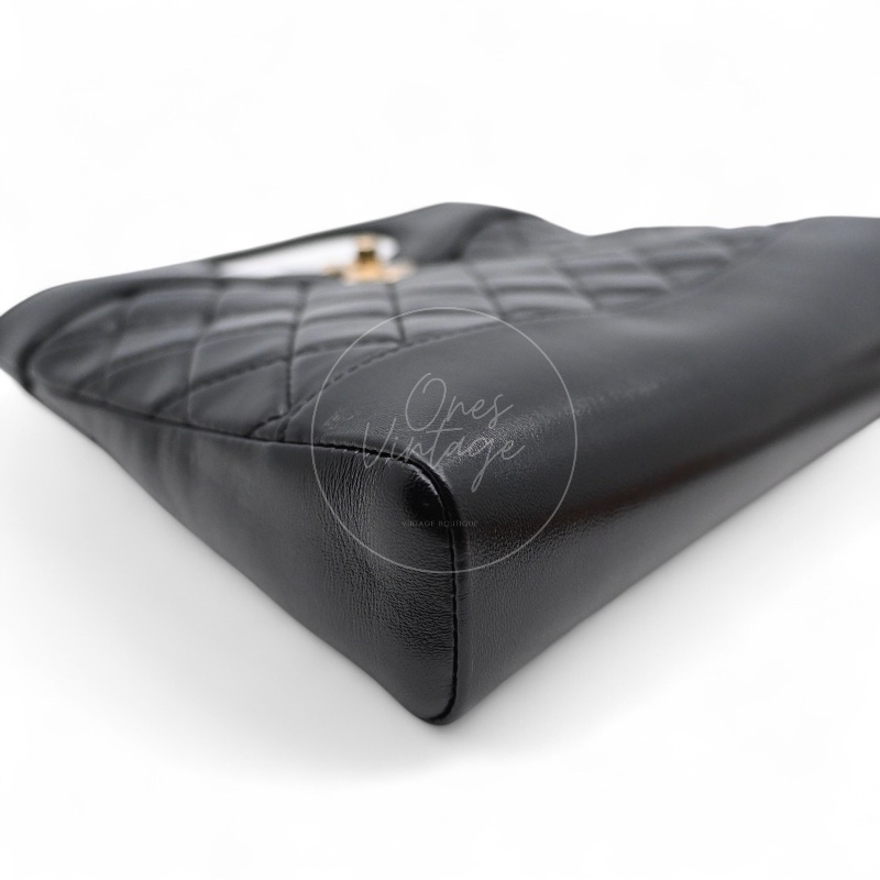 中古 CHANEL 香奈兒 31Bag 金扣鏈帶肩背袋 Mini 22cm 牛皮皮革 黑色 晶片開 金扣 菱格紋-27