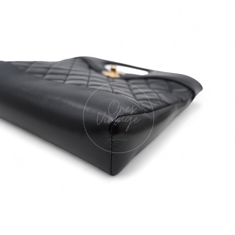 中古 CHANEL 香奈兒 31Bag 金扣鏈帶肩背袋 Mini 22cm 牛皮皮革 黑色 晶片開 金扣 菱格紋-28