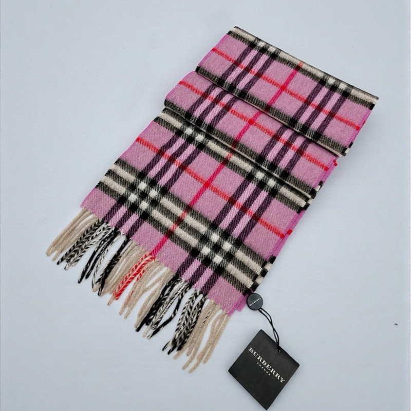 莉亞精品♡ Burberry 梅紅黑白格紋圍巾 二手-0