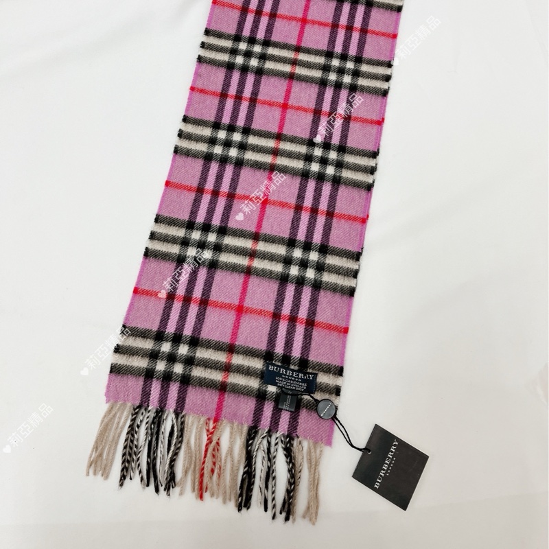 莉亞精品♡ Burberry 梅紅黑白格紋圍巾 二手-2