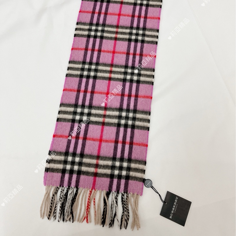 莉亞精品♡ Burberry 梅紅黑白格紋圍巾 二手-3