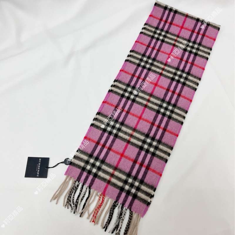 莉亞精品♡ Burberry 梅紅黑白格紋圍巾 二手-4
