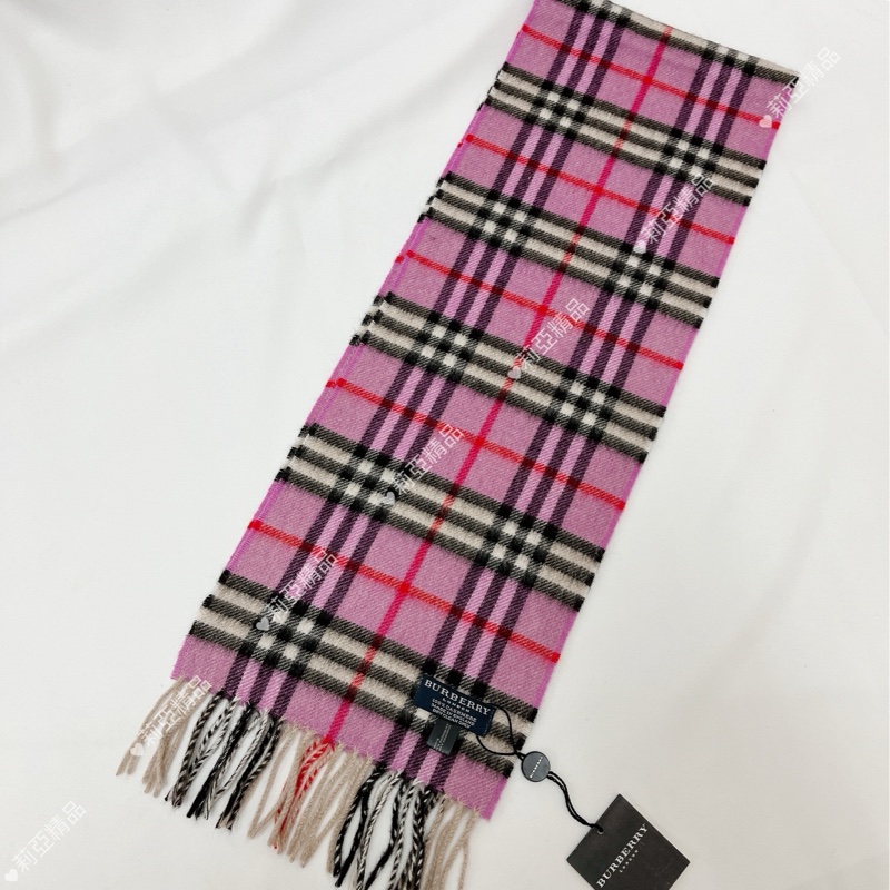 莉亞精品♡ Burberry 梅紅黑白格紋圍巾 二手-5