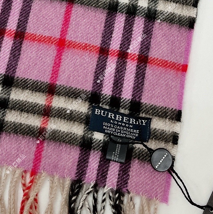 莉亞精品♡ Burberry 梅紅黑白格紋圍巾 二手-6