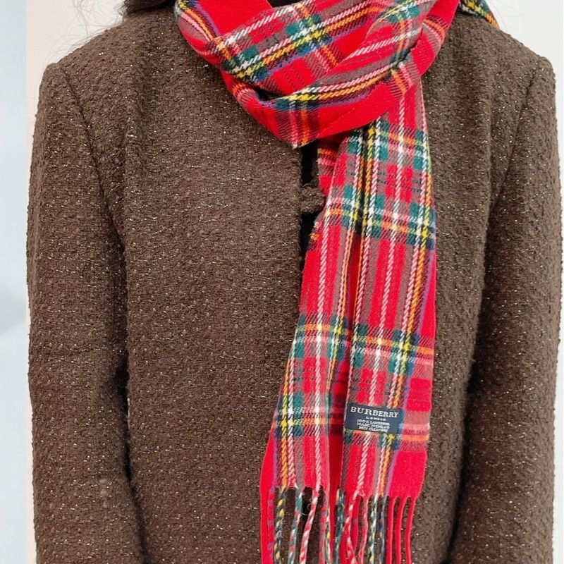 莉亞精品♡ Burberry 紅底格紋圍巾 二手美品-1