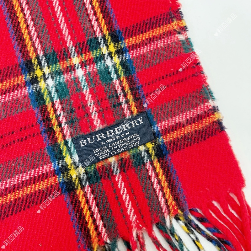 莉亞精品♡ Burberry 紅底格紋圍巾 二手美品-4