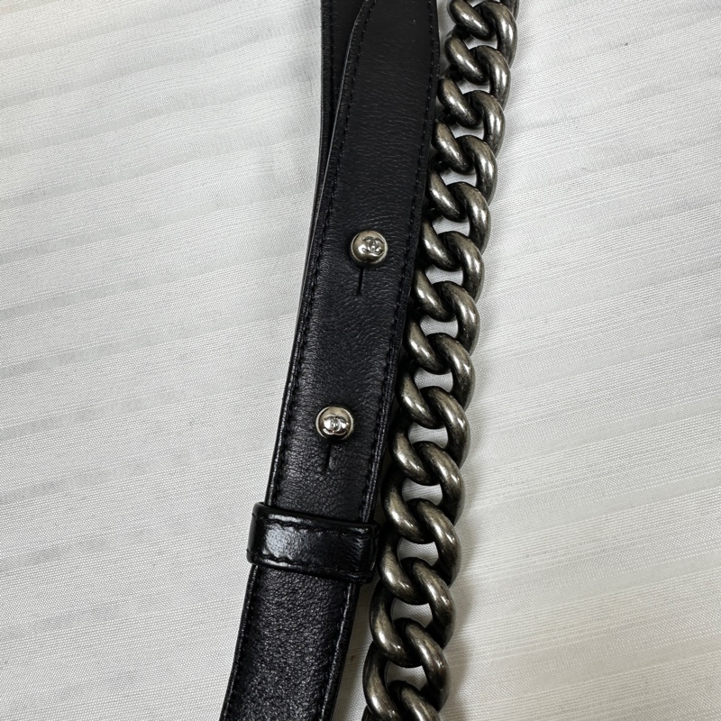 香奈兒/Chanel Leboy 黑色銀扣菱格紋中號羊皮肩背斜背包 25x15x9cm-12