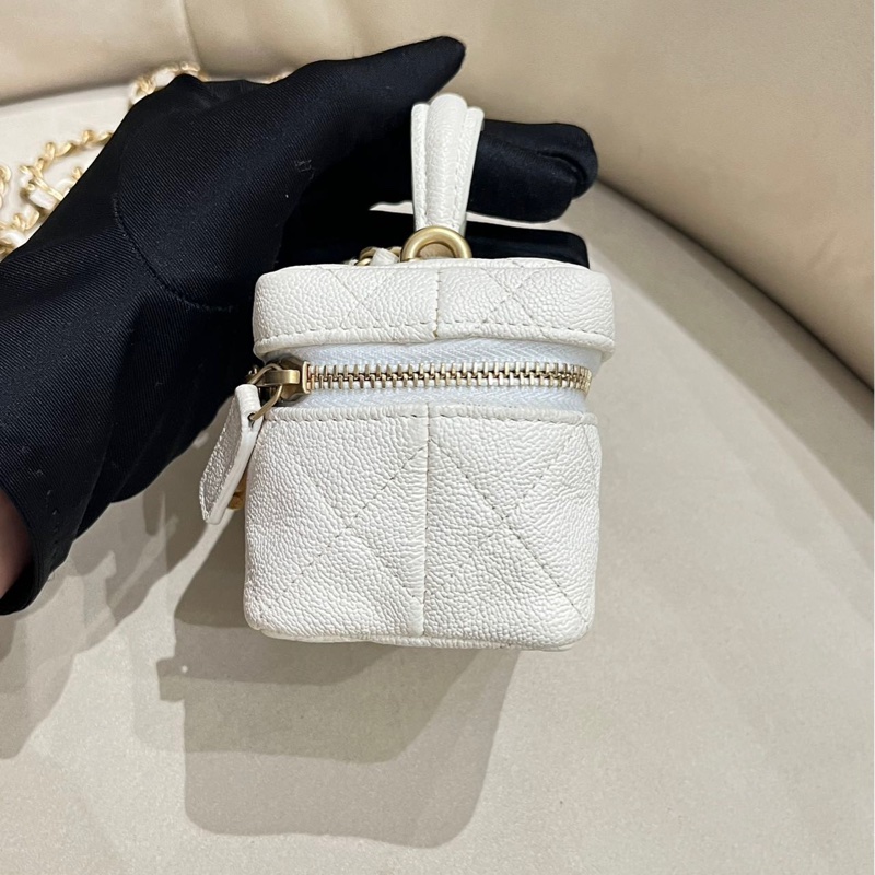 【95%新 ✨ 全網最低價】Chanel 荔枝皮白金小盒子-4