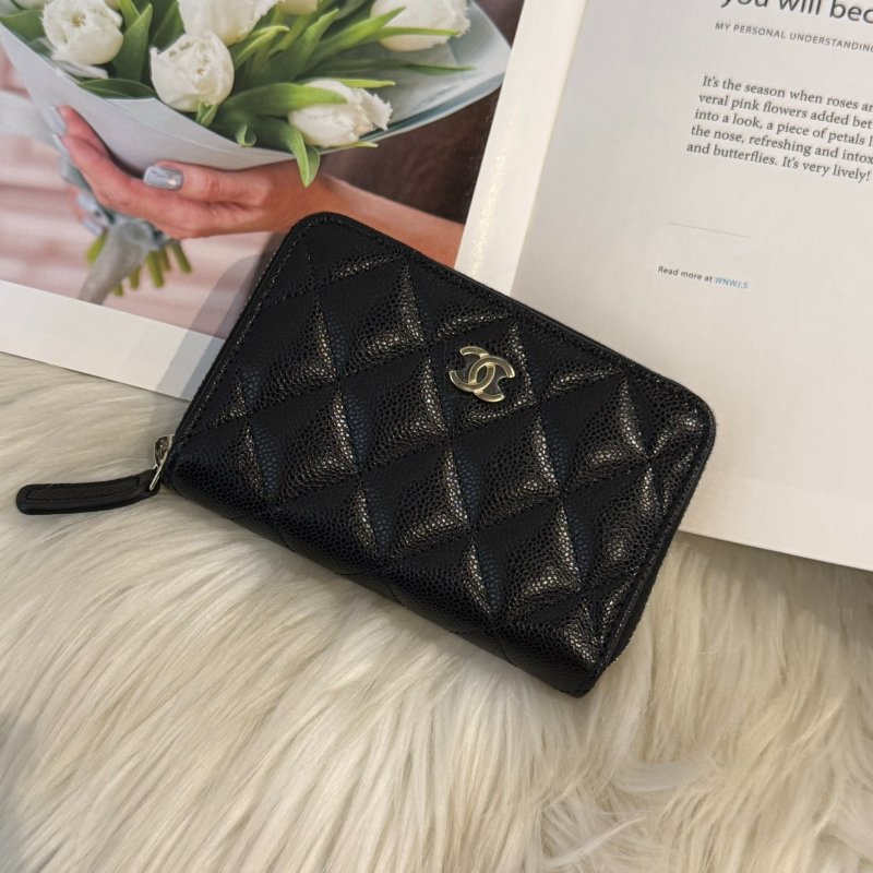 全新 香奈兒 黑淡金拉鍊卡包-0