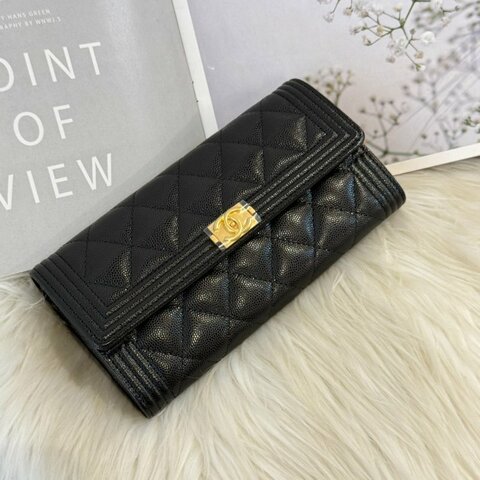 全新 香奈兒 BOY荔枝黑金長夾