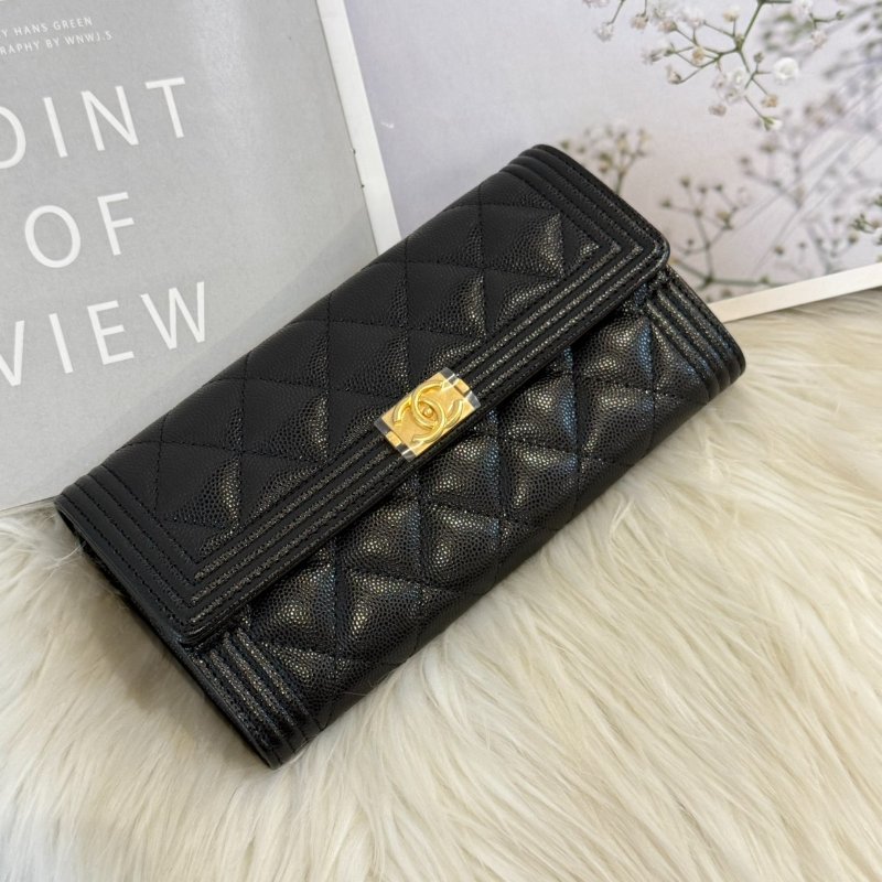 全新 香奈兒 BOY荔枝黑金長夾-0