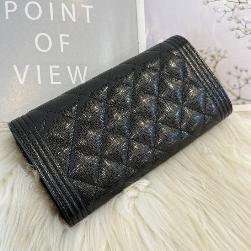 全新 香奈兒 BOY荔枝黑金長夾-1