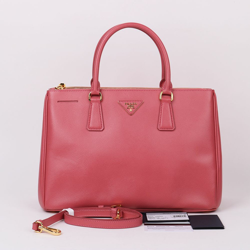 【包稅】PRADA Saffiano Lux 粉紅雙肩包-11