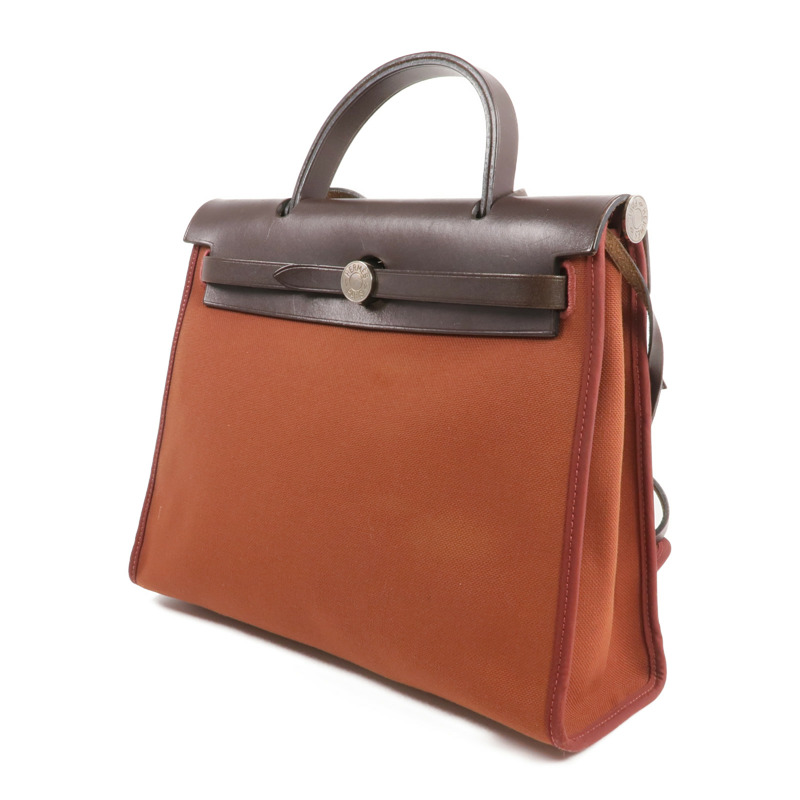 HERMES 帆布/皮革Herbag PM銀扣手挽肩背兩用袋Rouge Garance-1
