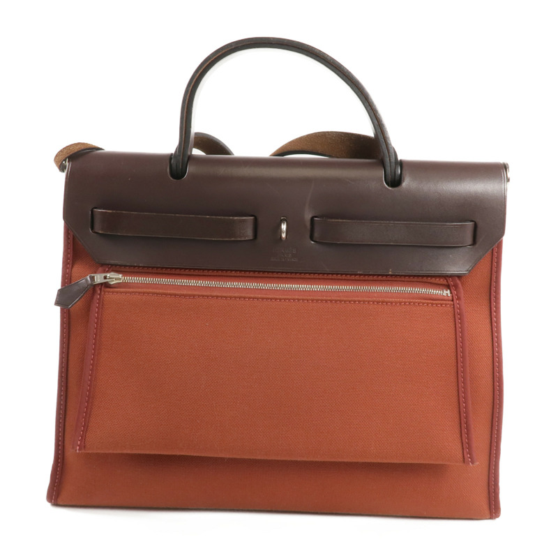 HERMES 帆布/皮革Herbag PM銀扣手挽肩背兩用袋Rouge Garance-2