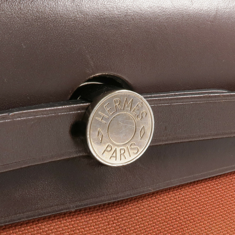 HERMES 帆布/皮革Herbag PM銀扣手挽肩背兩用袋Rouge Garance-7