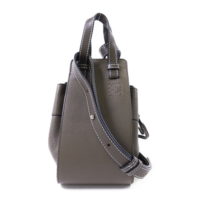 LOEWE 牛皮皮革Mini Hammock Bag銀扣手挽肩背兩用袋-0