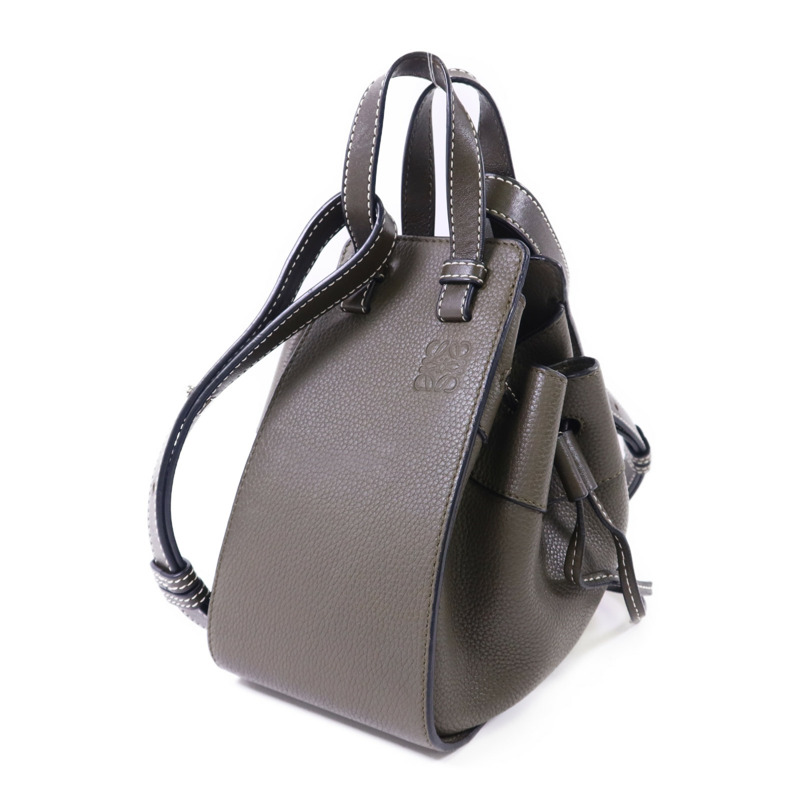 LOEWE 牛皮皮革Mini Hammock Bag銀扣手挽肩背兩用袋-2