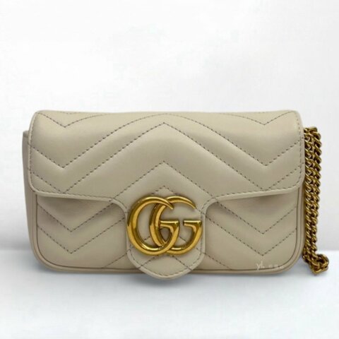 GUCCI包包 Marmont白牛皮金釦迷你鍊條斜背包476433