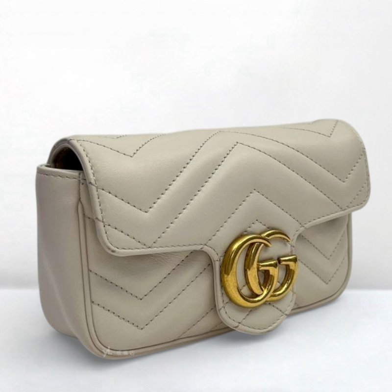 GUCCI Marmont白牛皮金釦迷你鍊條斜背包476433-2