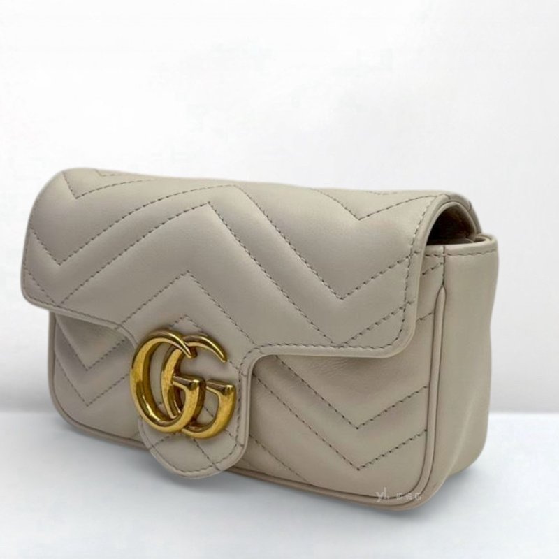 GUCCI Marmont白牛皮金釦迷你鍊條斜背包476433-3