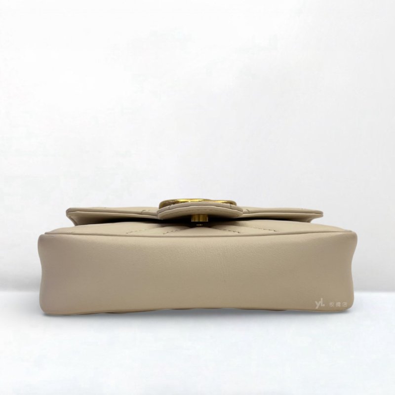 GUCCI Marmont白牛皮金釦迷你鍊條斜背包476433-5