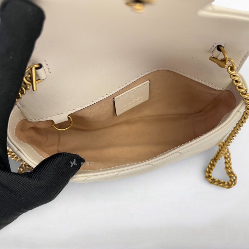 GUCCI Marmont白牛皮金釦迷你鍊條斜背包476433-6