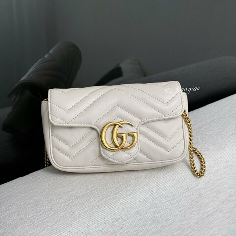 GUCCI Marmont白牛皮金釦迷你鍊條斜背包476433