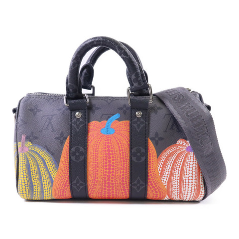 LOUIS VUITTON Monogram Eclipse Reverse LV x YK Keepall 25銀扣手挽肩背兩用袋