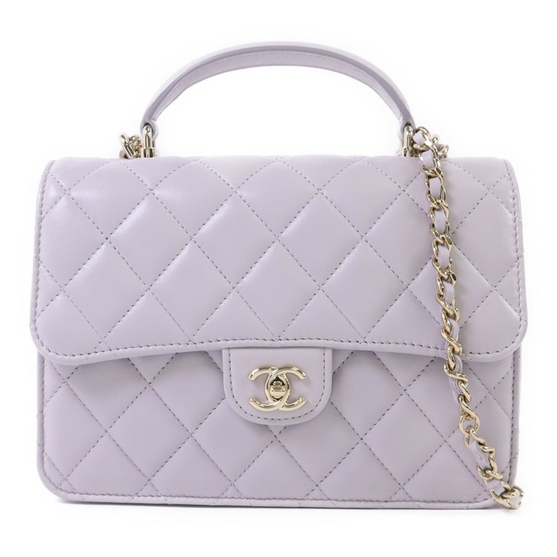 CHANEL 羊皮皮革Mini Flap Bag With Top Handle金扣手挽肩背兩用袋-0
