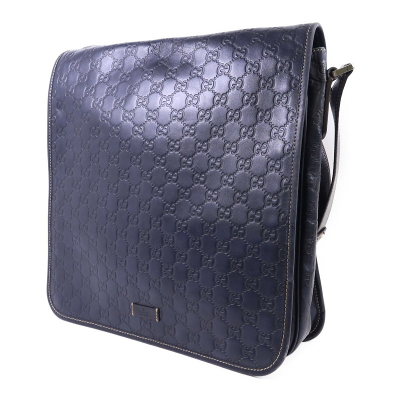 GUCCI 牛皮皮革Messenger Bag銀扣肩背袋-2