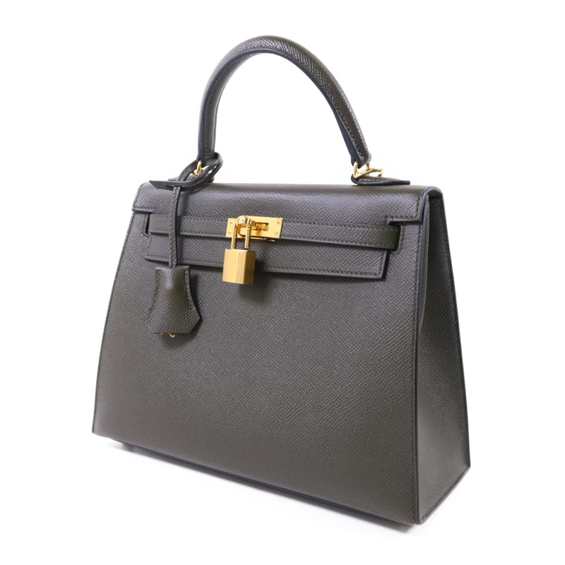 HERMES Epsom皮革Kelly 25金扣手挽肩背兩用袋Vert Gris-2