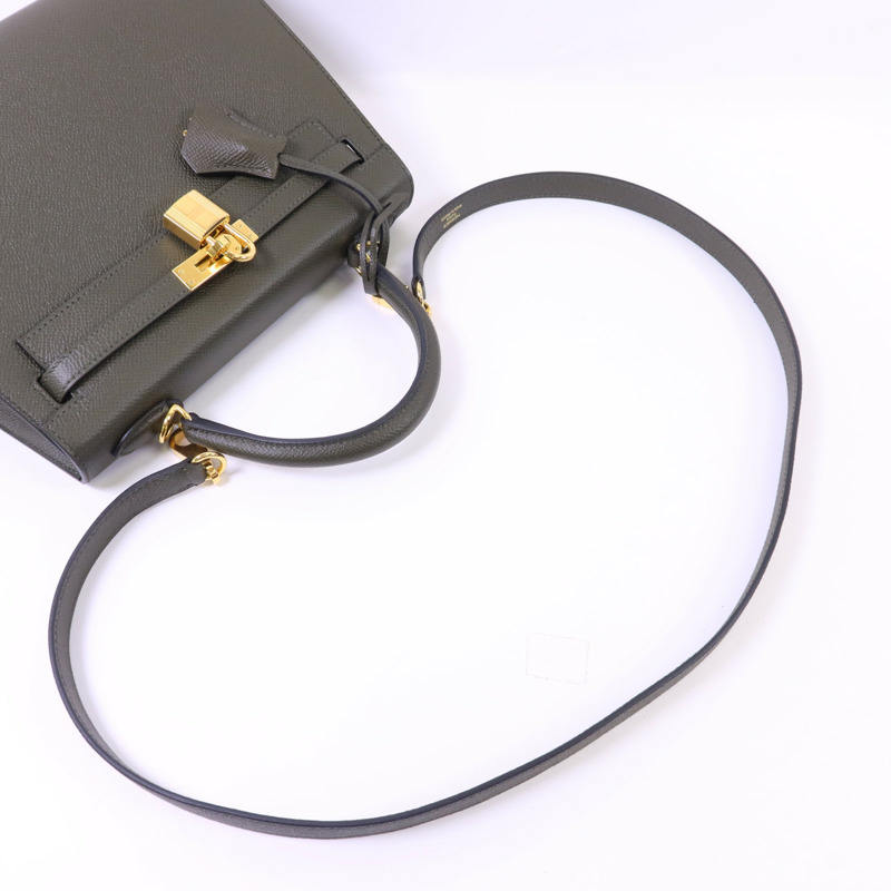 HERMES Epsom皮革Kelly 25金扣手挽肩背兩用袋Vert Gris-4