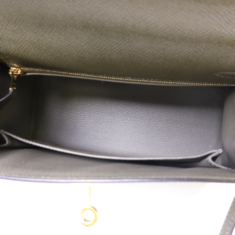 HERMES Epsom皮革Kelly 25金扣手挽肩背兩用袋Vert Gris-5