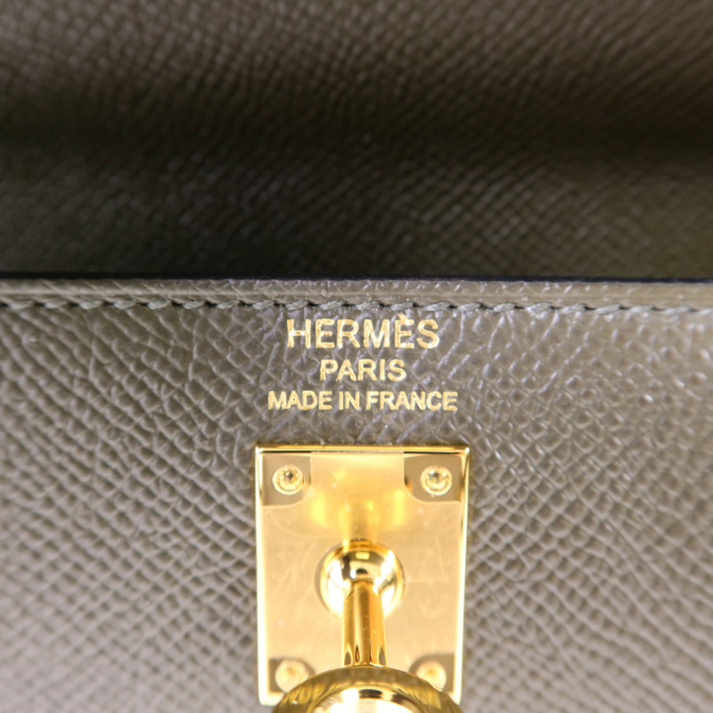 HERMES Epsom皮革Kelly 25金扣手挽肩背兩用袋Vert Gris-6