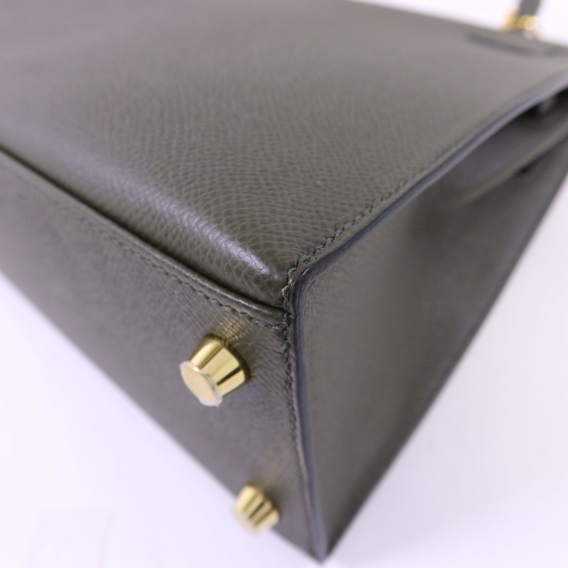 HERMES Epsom皮革Kelly 25金扣手挽肩背兩用袋Vert Gris-14