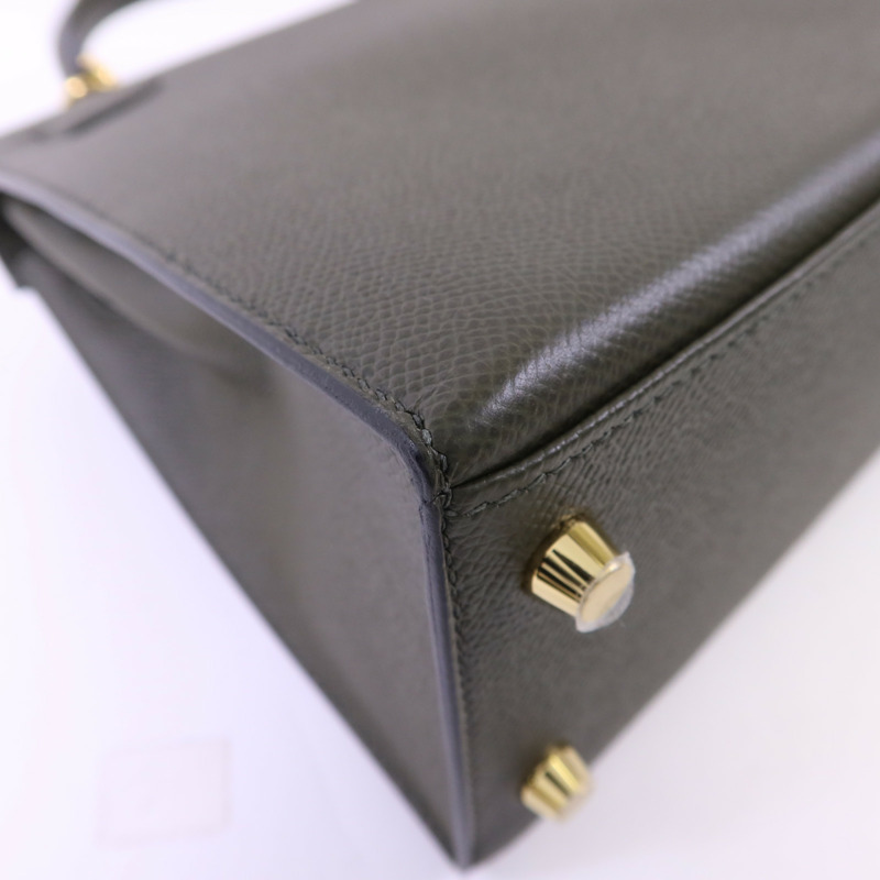 HERMES Epsom皮革Kelly 25金扣手挽肩背兩用袋Vert Gris-15