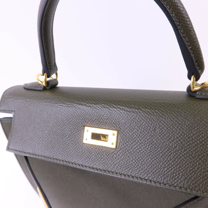 HERMES Epsom皮革Kelly 25金扣手挽肩背兩用袋Vert Gris-16