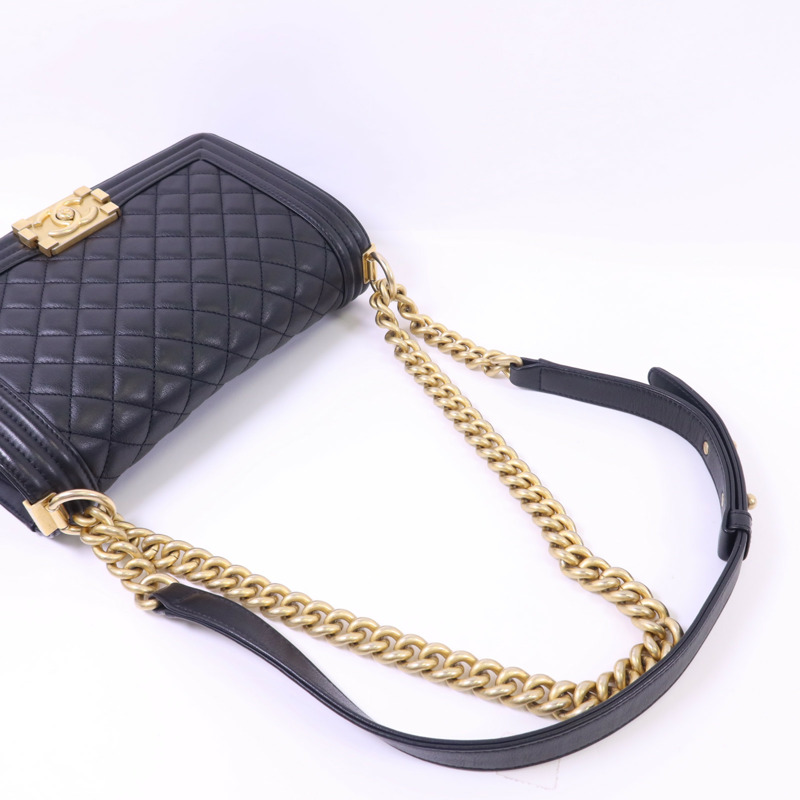 CHANEL 牛皮皮革Boy 25金扣鏈帶肩背袋-4