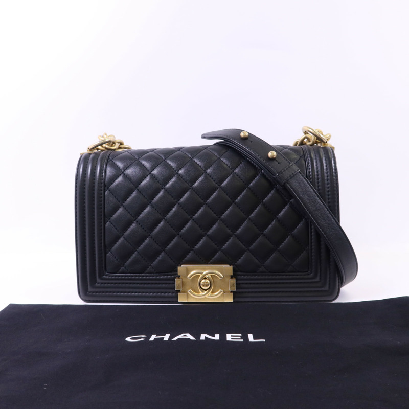 CHANEL 牛皮皮革Boy 25金扣鏈帶肩背袋-18