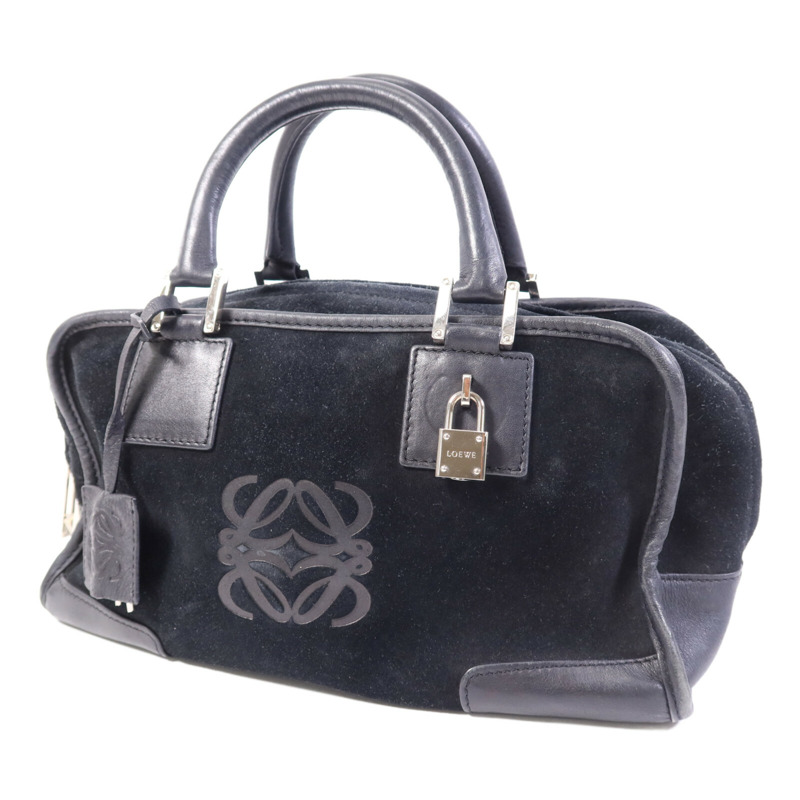 LOEWE 麂皮/牛皮皮革Amazona Small銀扣手挽袋-2