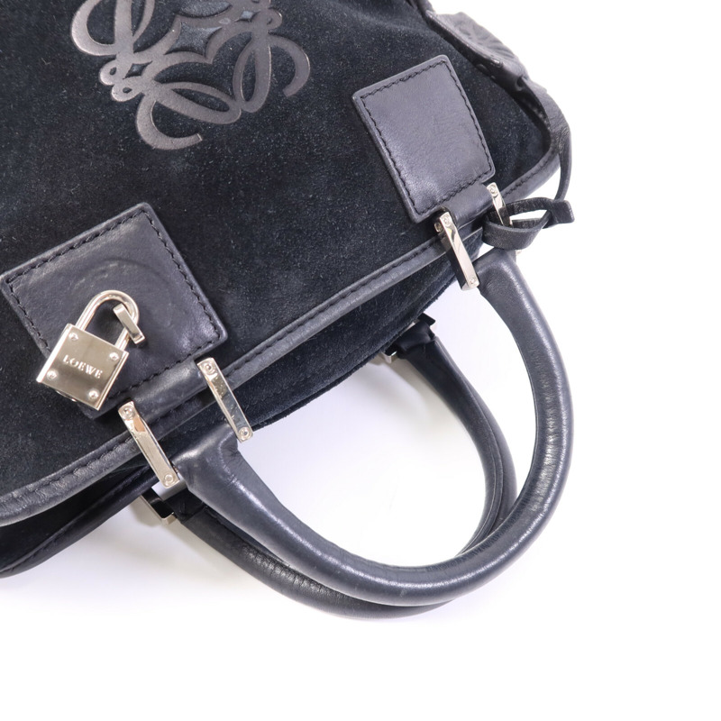 LOEWE 麂皮/牛皮皮革Amazona Small銀扣手挽袋-8