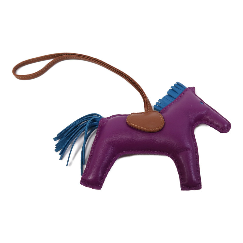 HERMES Milo皮革Rodeo MM掛飾Anemone/Bleu Izmir/Fauve-1