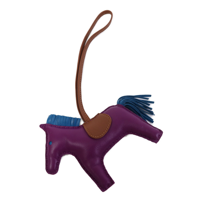 HERMES Milo皮革Rodeo MM掛飾Anemone/Bleu Izmir/Fauve-2