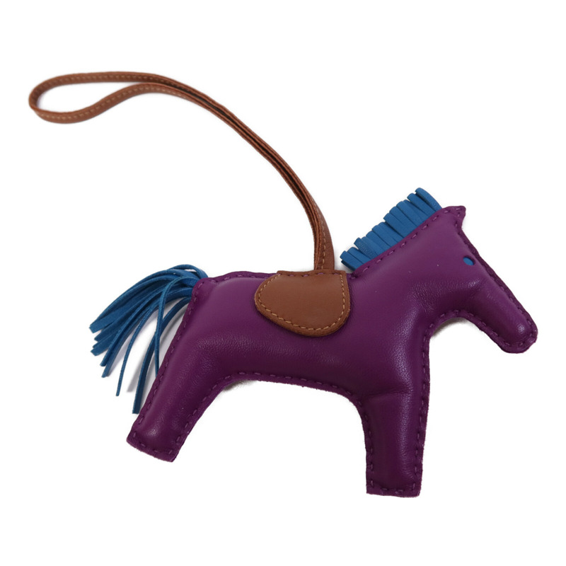 HERMES Milo皮革Rodeo MM掛飾Anemone/Bleu Izmir/Fauve-3