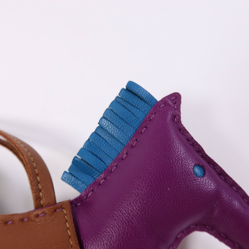 HERMES Milo皮革Rodeo MM掛飾Anemone/Bleu Izmir/Fauve-4