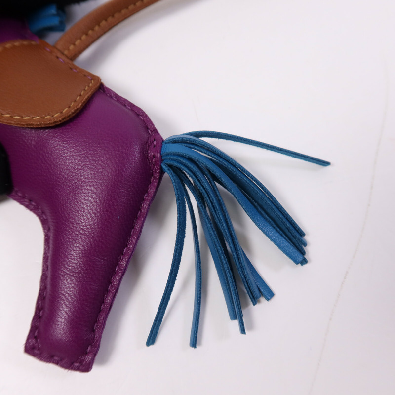 HERMES Milo皮革Rodeo MM掛飾Anemone/Bleu Izmir/Fauve-5