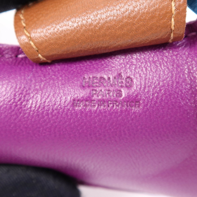 HERMES Milo皮革Rodeo MM掛飾Anemone/Bleu Izmir/Fauve-6